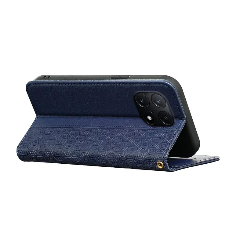 For Xiaomi Poco X6 Pro 5G / Redmi K70E 5G Wallet Phone Case Strong Magnetic Checkered Pattern Imprint Leather Flip Cover