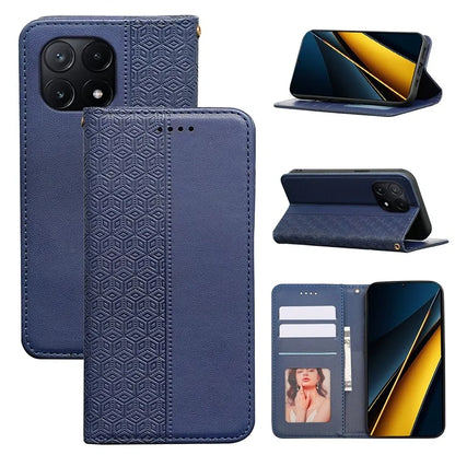 For Xiaomi Poco X6 Pro 5G / Redmi K70E 5G Wallet Phone Case Strong Magnetic Checkered Pattern Imprint Leather Flip Cover