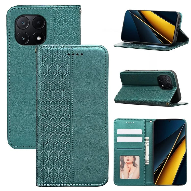For Xiaomi Poco X6 Pro 5G / Redmi K70E 5G Wallet Phone Case Strong Magnetic Checkered Pattern Imprint Leather Flip Cover