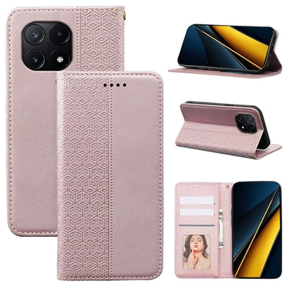 For Xiaomi Poco X6 Pro 5G / Redmi K70E 5G Wallet Phone Case Strong Magnetic Checkered Pattern Imprint Leather Flip Cover