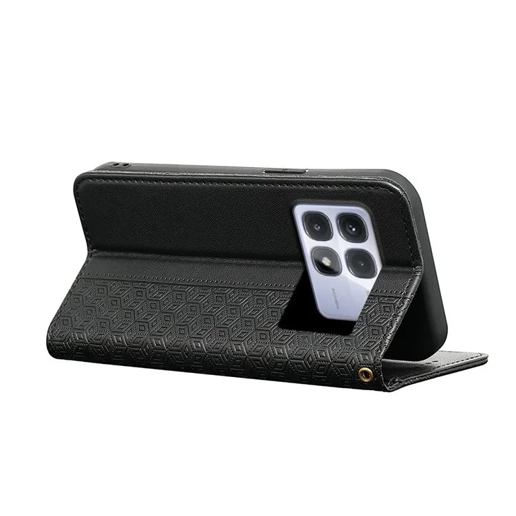 For Xiaomi Redmi K70 Ultra Wallet Phone Case Strong Magnetic Checkered Pattern Imprint Leather Flip Cover