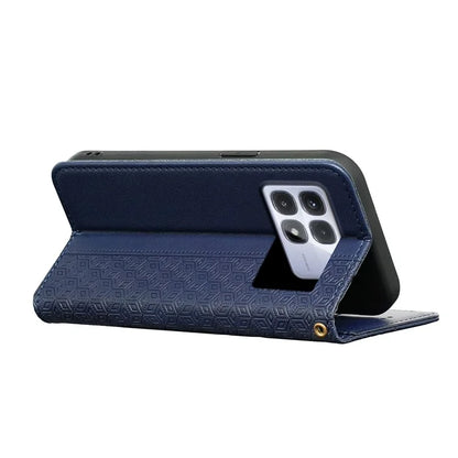 For Xiaomi Redmi K70 Ultra Wallet Phone Case Strong Magnetic Checkered Pattern Imprint Leather Flip Cover