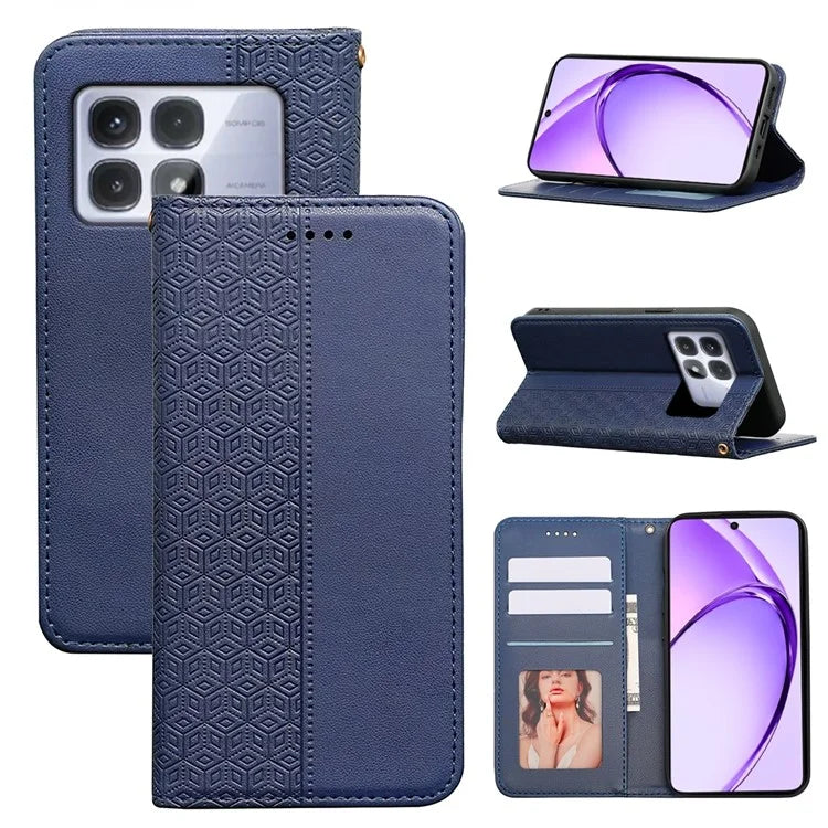 For Xiaomi Redmi K70 Ultra Wallet Phone Case Strong Magnetic Checkered Pattern Imprint Leather Flip Cover