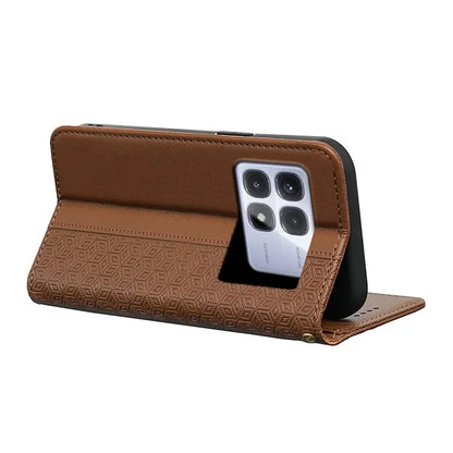 For Xiaomi Redmi K70 Ultra Wallet Phone Case Strong Magnetic Checkered Pattern Imprint Leather Flip Cover