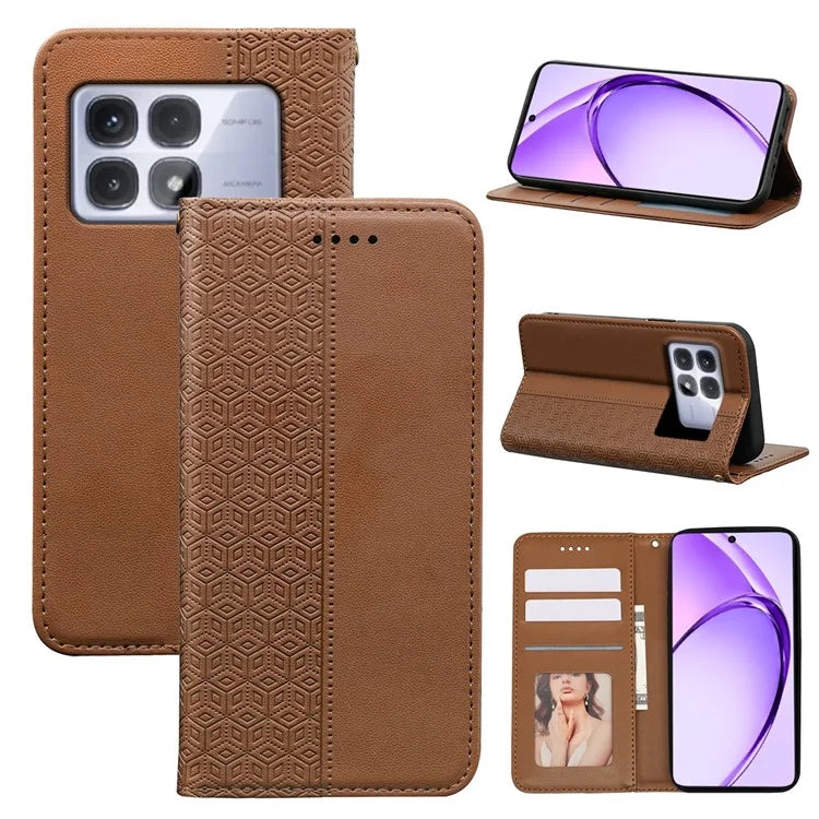For Xiaomi Redmi K70 Ultra Wallet Phone Case Strong Magnetic Checkered Pattern Imprint Leather Flip Cover
