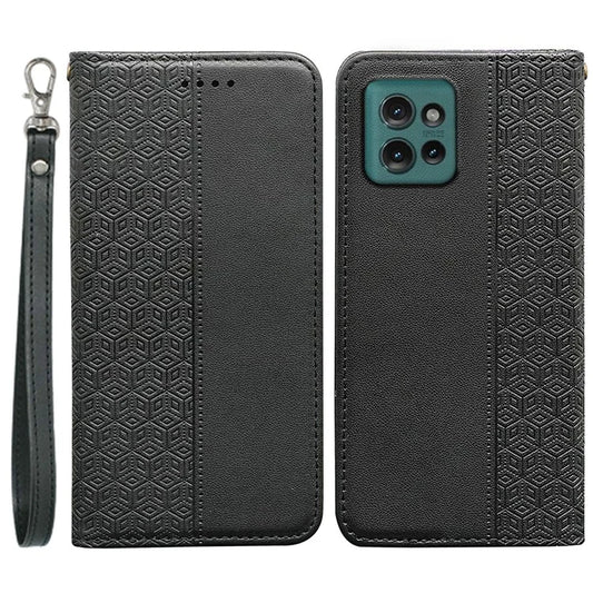 For Motorola Edge 50 5G Wallet Phone Case Strong Magnetic Checkered Pattern Imprint Leather Flip Cover