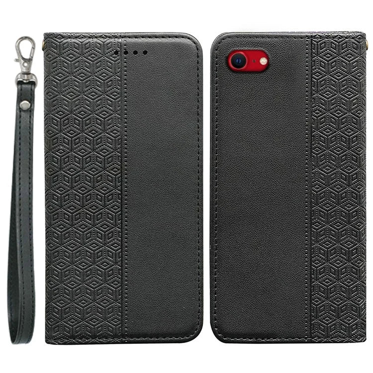 For iPhone SE (2024) Wallet Phone Case Strong Magnetic Checkered Pattern Imprint Leather Flip Cover
