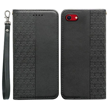 For iPhone SE (2024) Wallet Phone Case Strong Magnetic Checkered Pattern Imprint Leather Flip Cover