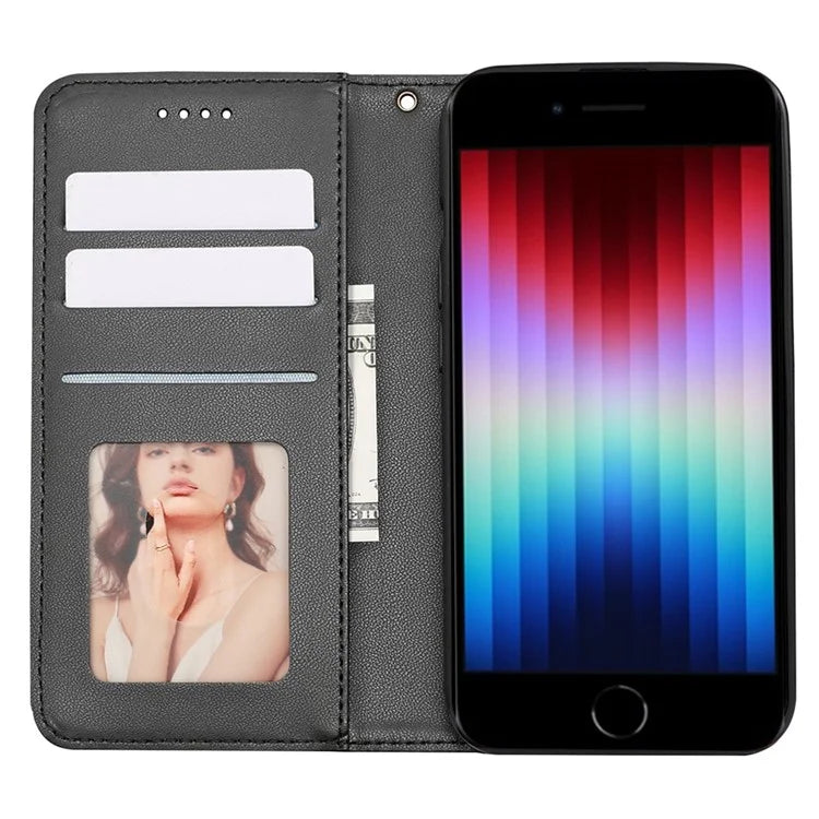 For iPhone SE (2024) Wallet Phone Case Strong Magnetic Checkered Pattern Imprint Leather Flip Cover