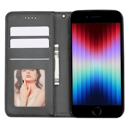For iPhone SE (2024) Wallet Phone Case Strong Magnetic Checkered Pattern Imprint Leather Flip Cover