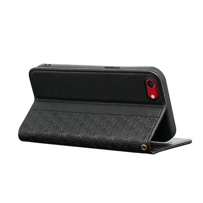 For iPhone SE (2024) Wallet Phone Case Strong Magnetic Checkered Pattern Imprint Leather Flip Cover