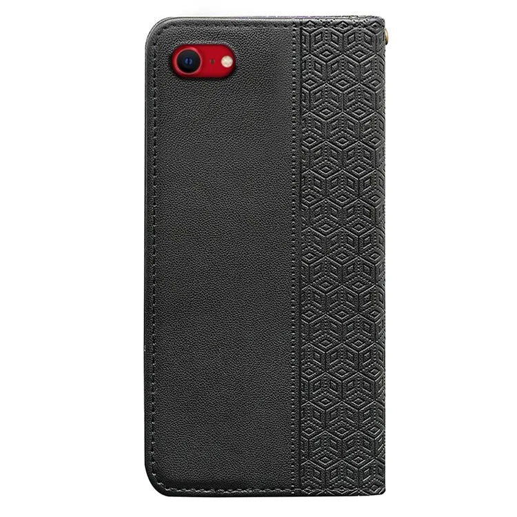 For iPhone SE (2024) Wallet Phone Case Strong Magnetic Checkered Pattern Imprint Leather Flip Cover