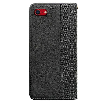 For iPhone SE (2024) Wallet Phone Case Strong Magnetic Checkered Pattern Imprint Leather Flip Cover