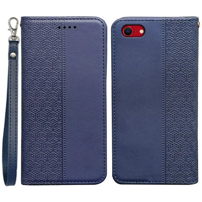 For iPhone SE (2024) Wallet Phone Case Strong Magnetic Checkered Pattern Imprint Leather Flip Cover