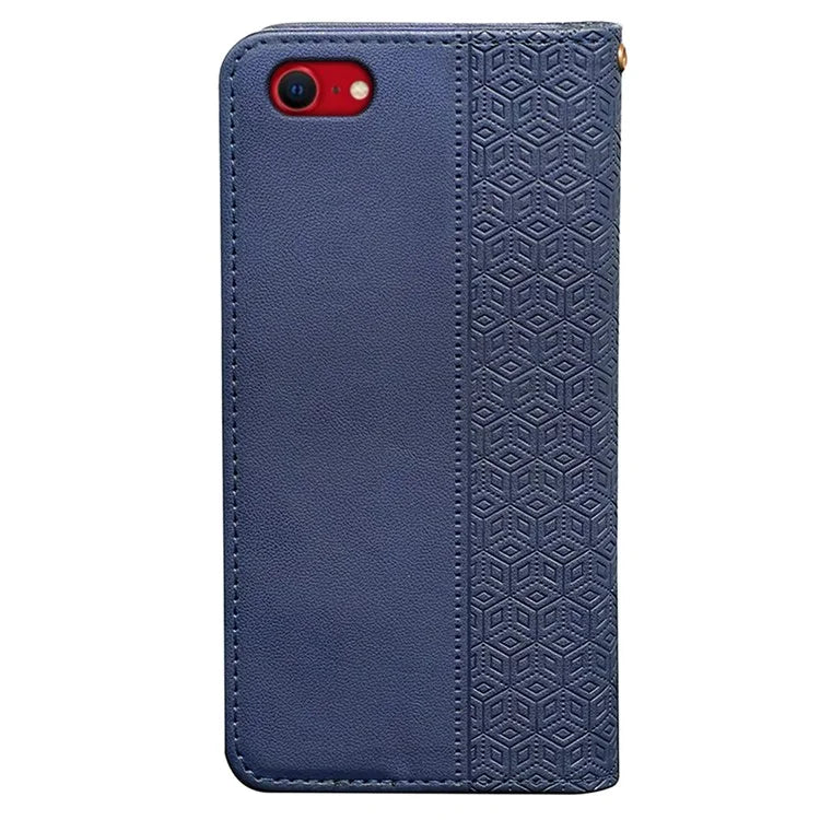 For iPhone SE (2024) Wallet Phone Case Strong Magnetic Checkered Pattern Imprint Leather Flip Cover