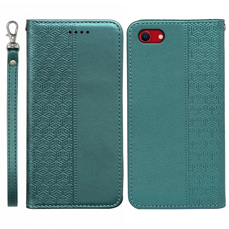 For iPhone SE (2024) Wallet Phone Case Strong Magnetic Checkered Pattern Imprint Leather Flip Cover