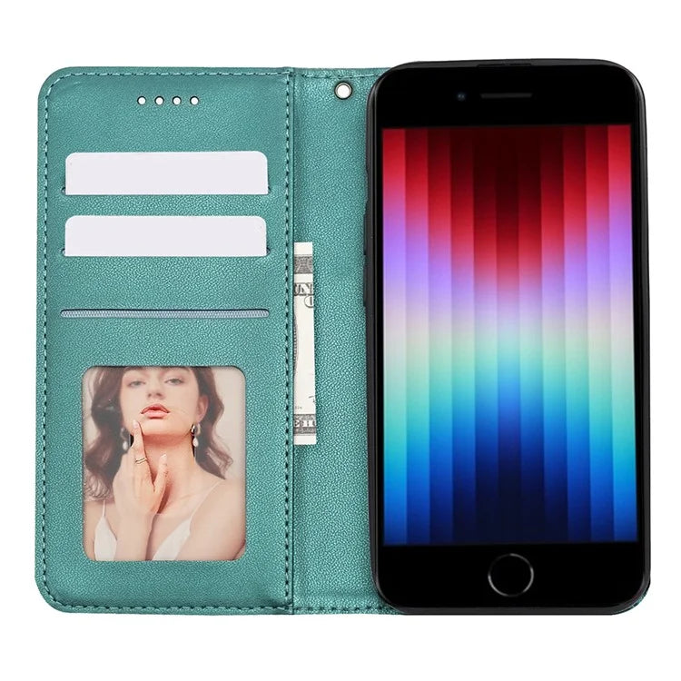 For iPhone SE (2024) Wallet Phone Case Strong Magnetic Checkered Pattern Imprint Leather Flip Cover