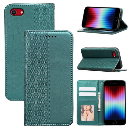 For iPhone SE (2024) Wallet Phone Case Strong Magnetic Checkered Pattern Imprint Leather Flip Cover
