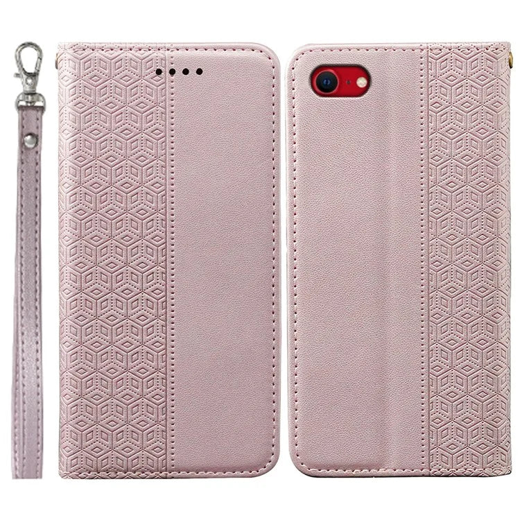 For iPhone SE (2024) Wallet Phone Case Strong Magnetic Checkered Pattern Imprint Leather Flip Cover