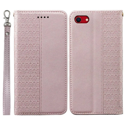 For iPhone SE (2024) Wallet Phone Case Strong Magnetic Checkered Pattern Imprint Leather Flip Cover
