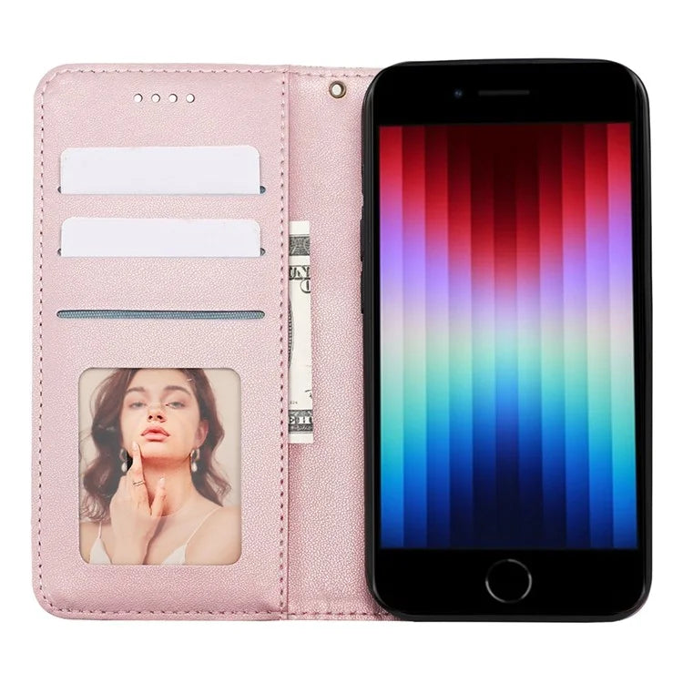 For iPhone SE (2024) Wallet Phone Case Strong Magnetic Checkered Pattern Imprint Leather Flip Cover