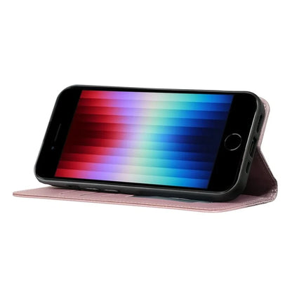 For iPhone SE (2024) Wallet Phone Case Strong Magnetic Checkered Pattern Imprint Leather Flip Cover