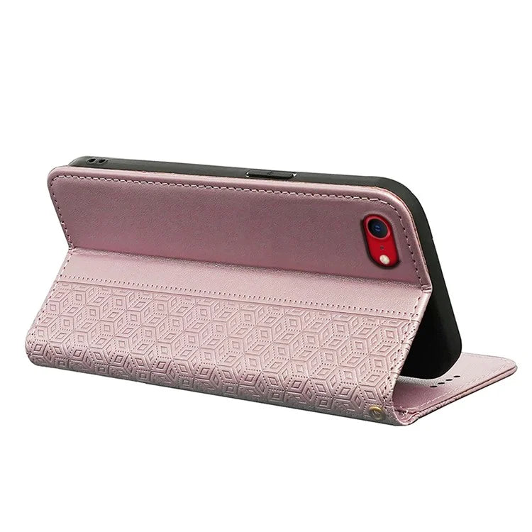 For iPhone SE (2024) Wallet Phone Case Strong Magnetic Checkered Pattern Imprint Leather Flip Cover