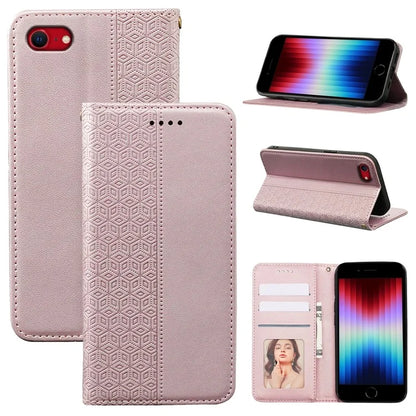 For iPhone SE (2024) Wallet Phone Case Strong Magnetic Checkered Pattern Imprint Leather Flip Cover