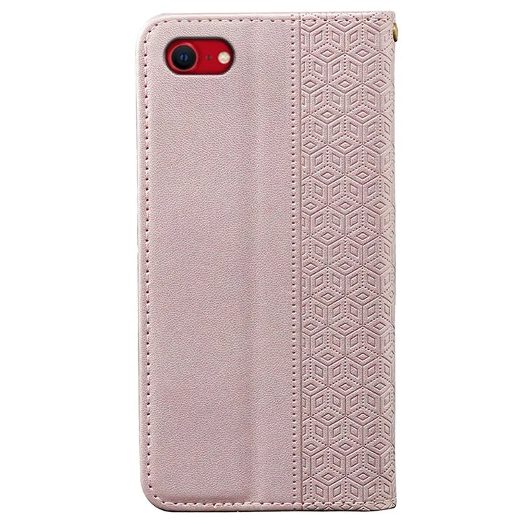 For iPhone SE (2024) Wallet Phone Case Strong Magnetic Checkered Pattern Imprint Leather Flip Cover