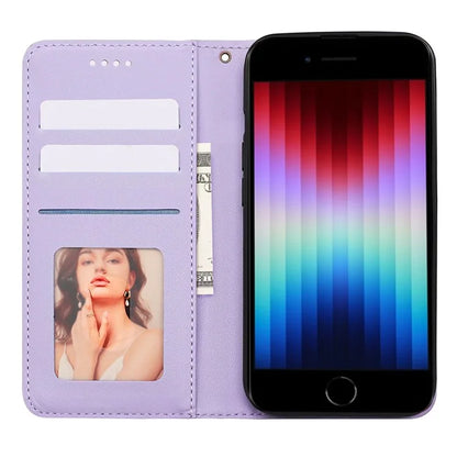 For iPhone SE (2024) Wallet Phone Case Strong Magnetic Checkered Pattern Imprint Leather Flip Cover