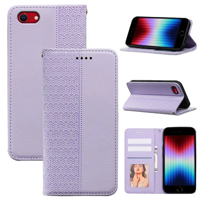 For iPhone SE (2024) Wallet Phone Case Strong Magnetic Checkered Pattern Imprint Leather Flip Cover