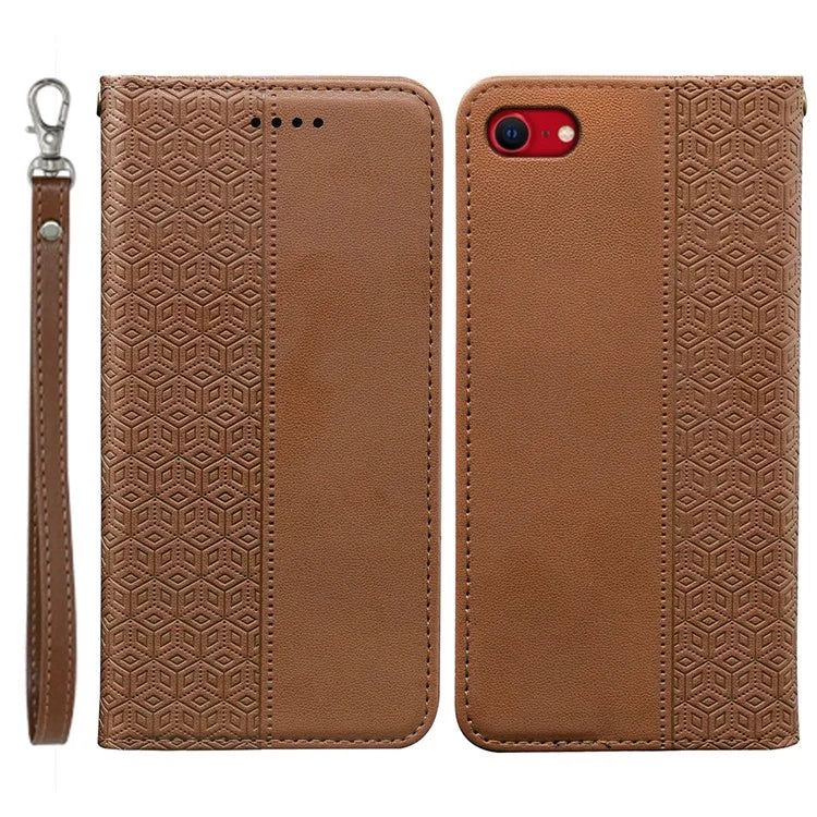For iPhone SE (2024) Wallet Phone Case Strong Magnetic Checkered Pattern Imprint Leather Flip Cover