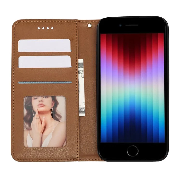 For iPhone SE (2024) Wallet Phone Case Strong Magnetic Checkered Pattern Imprint Leather Flip Cover
