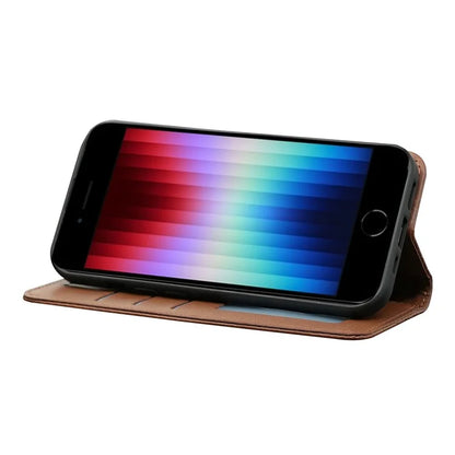 For iPhone SE (2024) Wallet Phone Case Strong Magnetic Checkered Pattern Imprint Leather Flip Cover