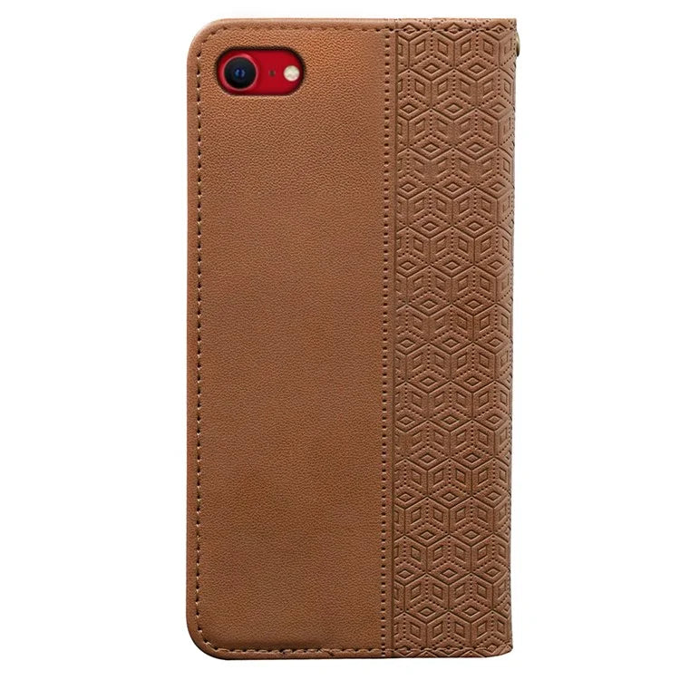 For iPhone SE (2024) Wallet Phone Case Strong Magnetic Checkered Pattern Imprint Leather Flip Cover