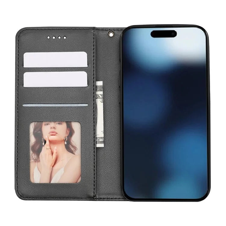 For iPhone 16 Plus Wallet Phone Case Strong Magnetic Checkered Pattern Imprint Leather Flip Cover