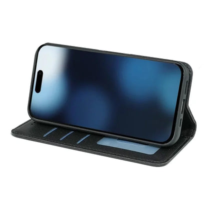 For iPhone 16 Plus Wallet Phone Case Strong Magnetic Checkered Pattern Imprint Leather Flip Cover