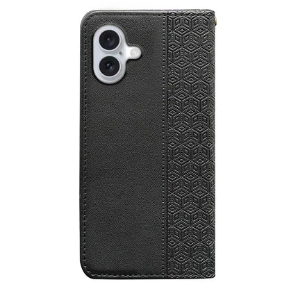 For iPhone 16 Plus Wallet Phone Case Strong Magnetic Checkered Pattern Imprint Leather Flip Cover