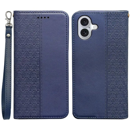 For iPhone 16 Plus Wallet Phone Case Strong Magnetic Checkered Pattern Imprint Leather Flip Cover