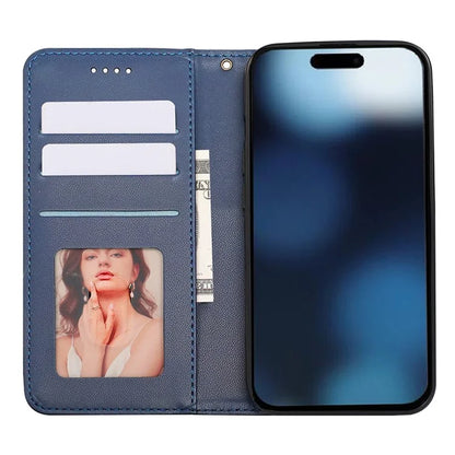 For iPhone 16 Plus Wallet Phone Case Strong Magnetic Checkered Pattern Imprint Leather Flip Cover
