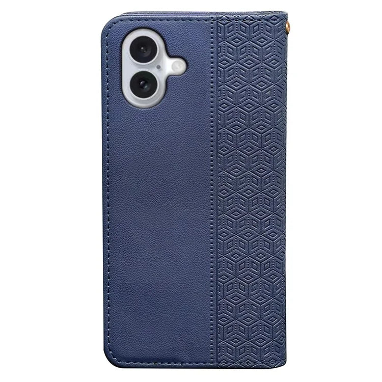 For iPhone 16 Plus Wallet Phone Case Strong Magnetic Checkered Pattern Imprint Leather Flip Cover