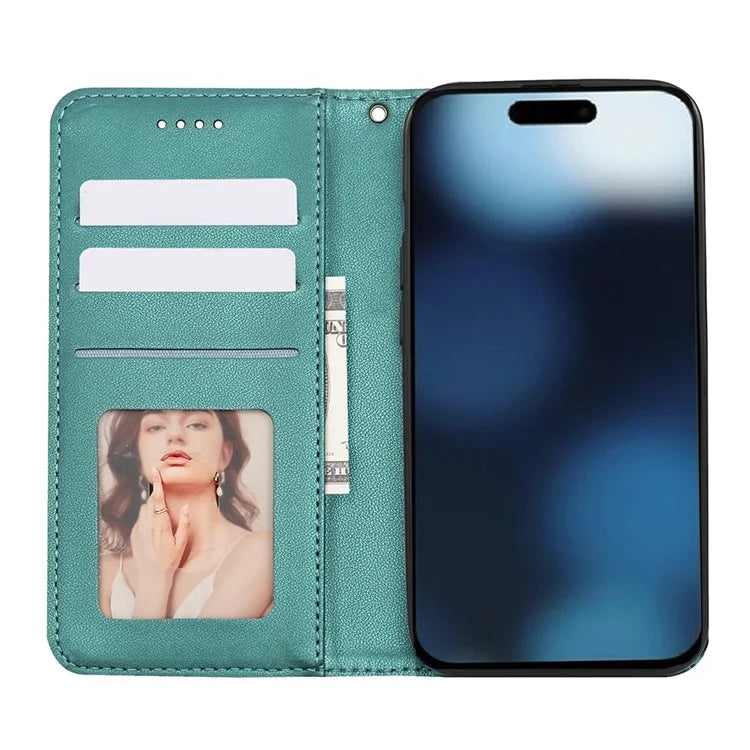 For iPhone 16 Plus Wallet Phone Case Strong Magnetic Checkered Pattern Imprint Leather Flip Cover