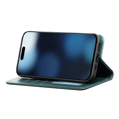 For iPhone 16 Plus Wallet Phone Case Strong Magnetic Checkered Pattern Imprint Leather Flip Cover