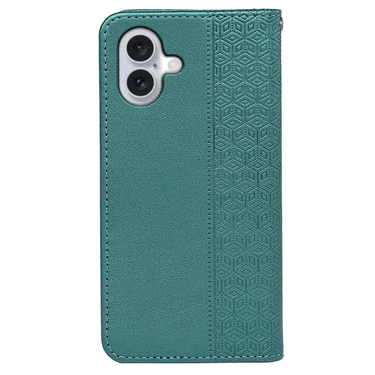 For iPhone 16 Plus Wallet Phone Case Strong Magnetic Checkered Pattern Imprint Leather Flip Cover
