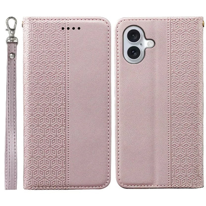 For iPhone 16 Plus Wallet Phone Case Strong Magnetic Checkered Pattern Imprint Leather Flip Cover