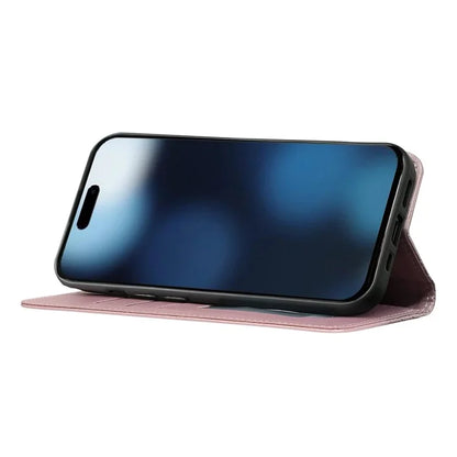 For iPhone 16 Plus Wallet Phone Case Strong Magnetic Checkered Pattern Imprint Leather Flip Cover