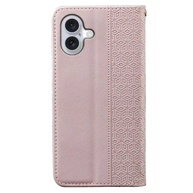 For iPhone 16 Plus Wallet Phone Case Strong Magnetic Checkered Pattern Imprint Leather Flip Cover