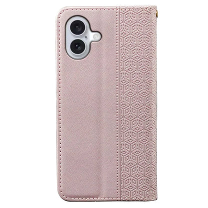 For iPhone 16 Plus Wallet Phone Case Strong Magnetic Checkered Pattern Imprint Leather Flip Cover