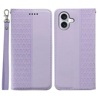 For iPhone 16 Plus Wallet Phone Case Strong Magnetic Checkered Pattern Imprint Leather Flip Cover