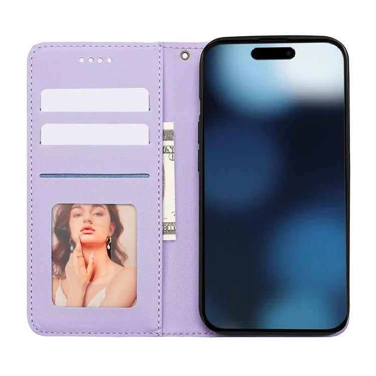 For iPhone 16 Plus Wallet Phone Case Strong Magnetic Checkered Pattern Imprint Leather Flip Cover
